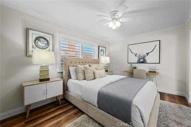 2777 Shadow Canyon Cir, Norco, CA 92860 - bedroom with crown molding, dark wood finished floors, and ceiling fan