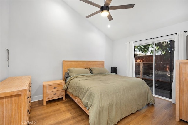 7 Via Olorosa, Rancho Santa Margarita, CA 92688 - bedroom with lofted ceiling, access to outside, light wood-type flooring, recessed lighting, and ceiling fan