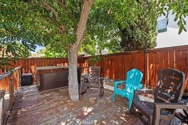 7 Via Olorosa, Rancho Santa Margarita, CA 92688 - wooden terrace with a hot tub and a fenced backyard
