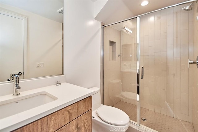 1050 N Joels Pl, Los Angeles, CA 90012 - full bathroom with vanity, a stall shower, and recessed lighting