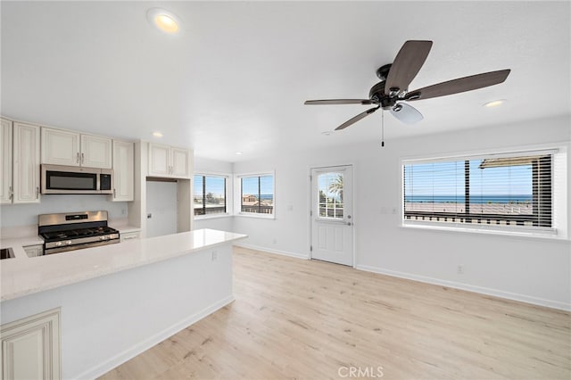 33771 Copper Lantern St, Dana Point, CA 92629 - kitchen featuring stainless steel appliances, light wood-style flooring, ceiling fan, recessed lighting, and cream cabinets