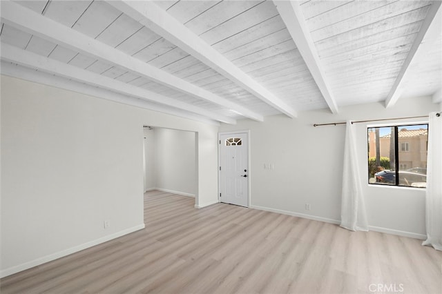33771 Copper Lantern St, Dana Point, CA 92629 - unfurnished room featuring light wood-style floors and a wooden ceiling with exposed beams