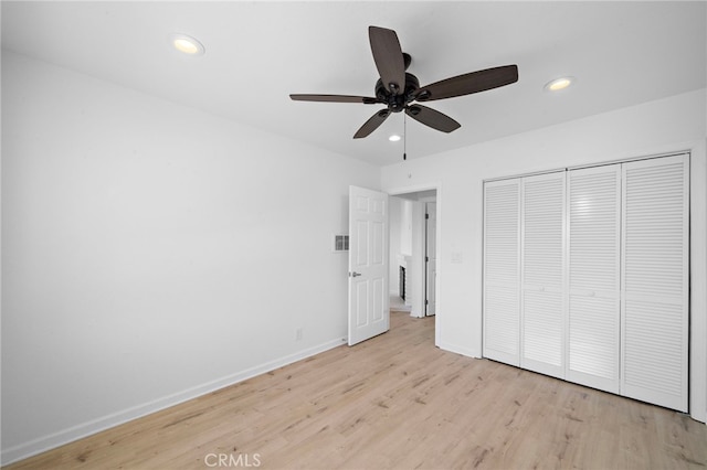 33771 Copper Lantern St, Dana Point, CA 92629 - unfurnished bedroom featuring light wood-type flooring, recessed lighting, a closet, and a ceiling fan