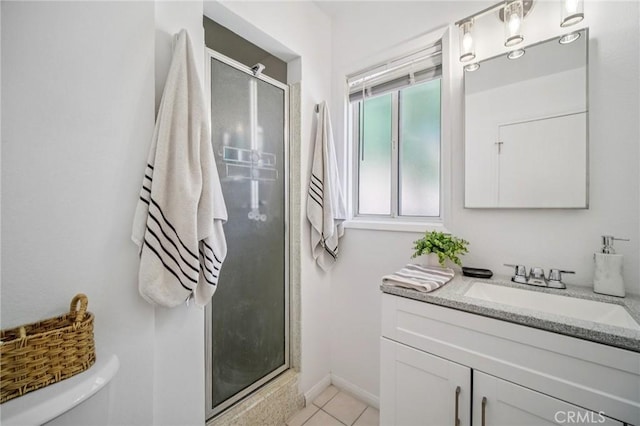 43926 3rd St E, Lancaster, CA 93535 - bathroom with vanity, a shower stall, and tile patterned floors