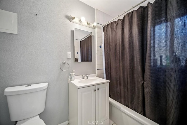 43926 3rd St E, Lancaster, CA 93535 - bathroom featuring vanity and shower / bath combination with curtain