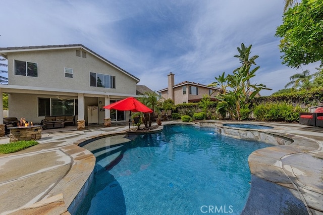 20770 Stony Brook Cir, Riverside, CA 92508 - view of pool with a fire pit, a patio, and a pool with connected hot tub