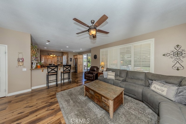 20770 Stony Brook Cir, Riverside, CA 92508 - living area featuring ceiling fan, wood finished floors, a chandelier, and recessed lighting