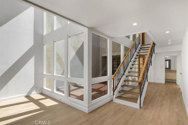6 Mandrake Way, Irvine, CA 92612 - staircase with wood finished floors and recessed lighting