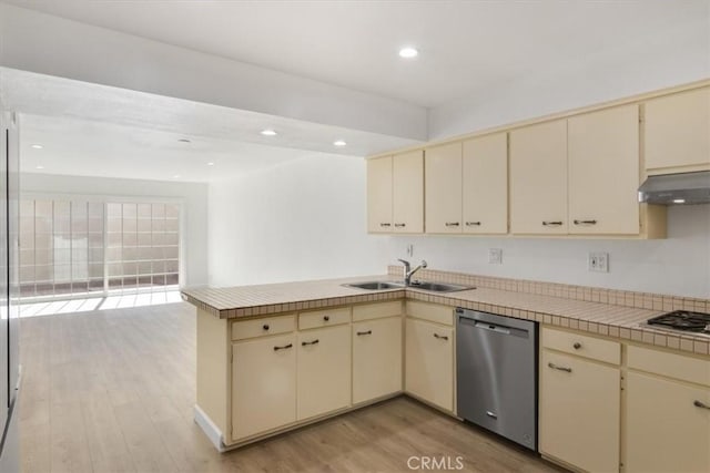 6 Mandrake Way, Irvine, CA 92612 - kitchen featuring cream cabinetry, stainless steel dishwasher, a peninsula, light wood-style flooring, and recessed lighting