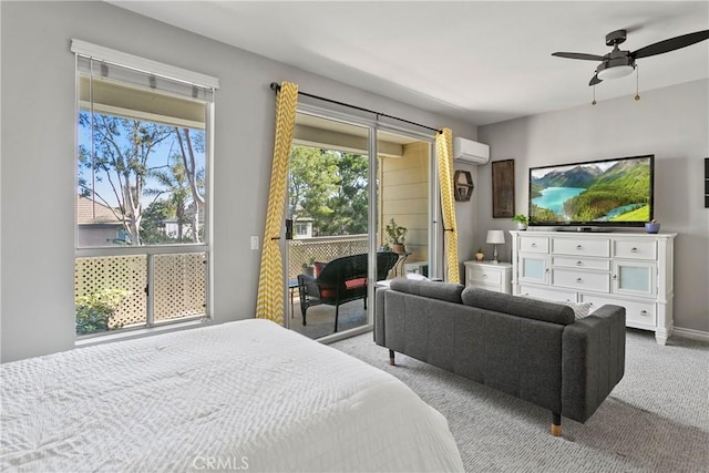 20191 Cape Coral Ln Unit 3-206, Huntington Beach, CA 92646 - carpeted bedroom with access to outside, a wall mounted air conditioner, and ceiling fan