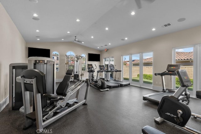 20552 Galloway, Saugus, CA 91350 - gym with a ceiling fan, recessed lighting, and vaulted ceiling