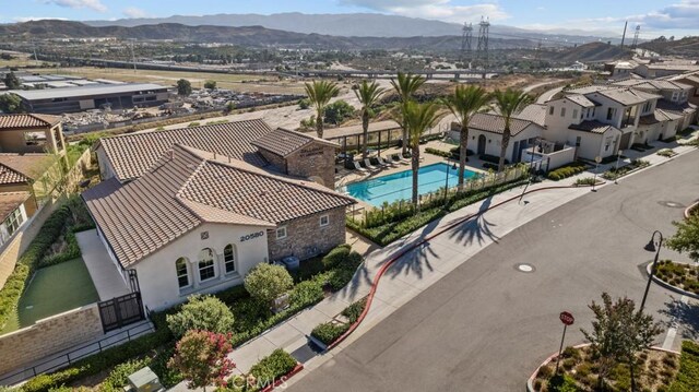 20552 Galloway, Saugus, CA 91350 - aerial perspective of suburban area with mountains and a pool