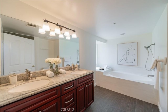 325 E Duarte Rd Unit C, Arcadia, CA 91006 - bathroom with a garden tub, double vanity, and wood finished floors