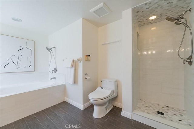 325 E Duarte Rd Unit C, Arcadia, CA 91006 - bathroom featuring a bath, wood tiled floors, and tiled shower