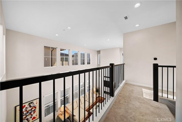 151 Fremont, Lake Forest, CA 92630 - hallway featuring carpet flooring, recessed lighting, and an upstairs landing