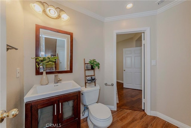 2142 Root St, Fullerton, CA 92833 - bathroom featuring wood finished floors, vanity, and ornamental molding