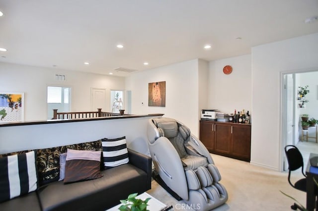 233 47th St, Long Beach, CA 90805 - living room featuring light carpet and recessed lighting