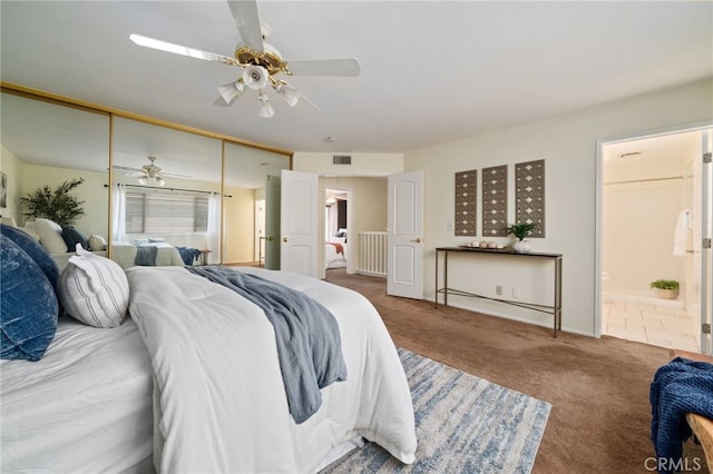 11265 Gardiners Ct, Cypress, CA 90630 - carpeted bedroom with ensuite bath, a ceiling fan, and a closet