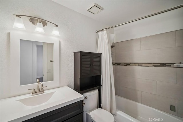 1205 Cerca, San Clemente, CA 92673 - bathroom featuring shower / bath combination with curtain, vanity, and a textured wall