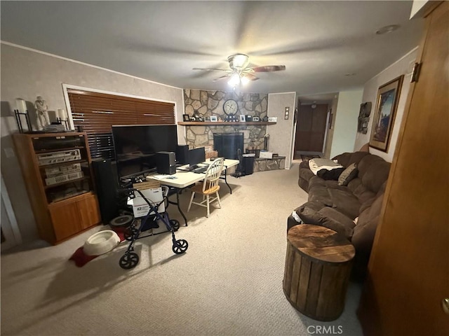 958 Berkshire Ct, Escondido, CA 92025 - carpeted living room featuring an office area and ceiling fan