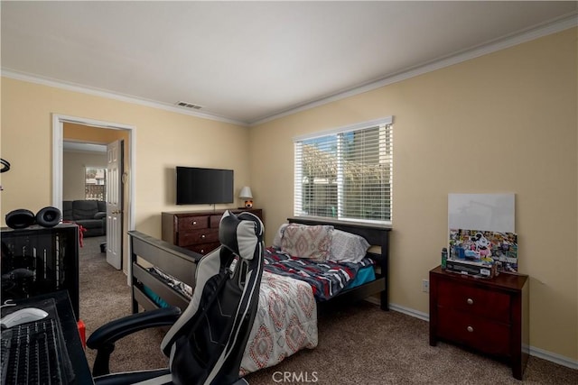 1649 Wrentree Way, Hemet, CA 92545 - carpeted bedroom with ornamental molding and a desk