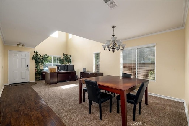1649 Wrentree Way, Hemet, CA 92545 - dining room with a chandelier, crown molding, wood-type flooring, and a desk