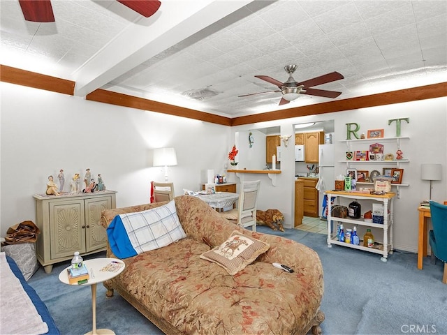 515 N Shelton St, Burbank, CA 91506 - carpeted living room with a ceiling fan and beam ceiling