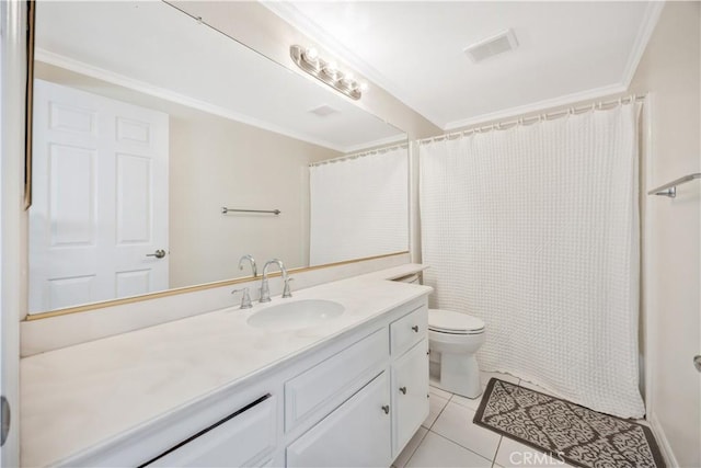 29282 Rue Cerise Unit 7, Laguna Niguel, CA 92677 - full bath with vanity, tile patterned flooring, ornamental molding, and a shower with shower curtain