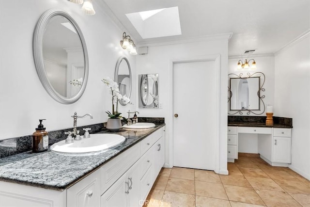 210 W Avenida Gaviota, San Clemente, CA 92672 - full bathroom with a skylight, ornamental molding, and double vanity