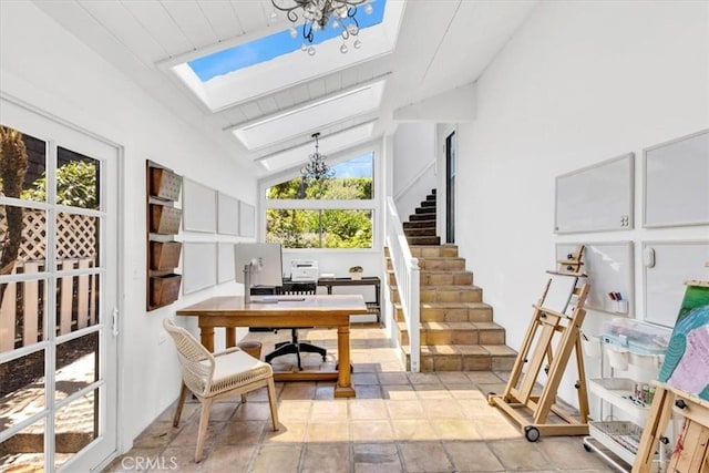 210 W Avenida Gaviota, San Clemente, CA 92672 - office area with a chandelier, a skylight, and vaulted ceiling