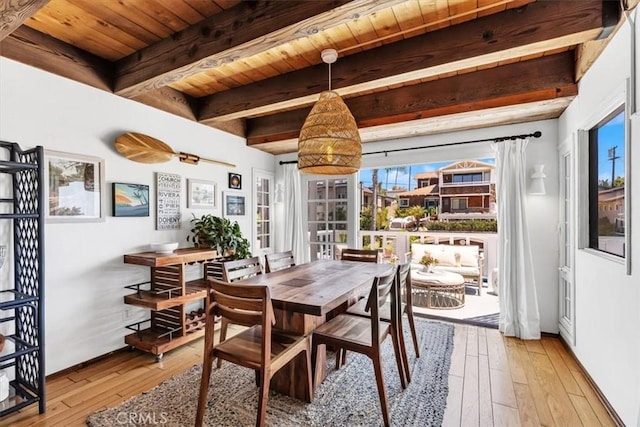 210 W Avenida Gaviota, San Clemente, CA 92672 - dining room with a wood ceiling with exposed beams and light wood-style flooring
