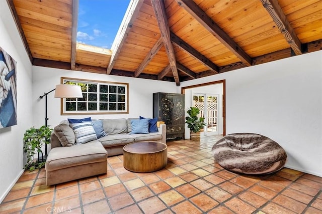 210 W Avenida Gaviota, San Clemente, CA 92672 - living room featuring wood ceiling and a skylight
