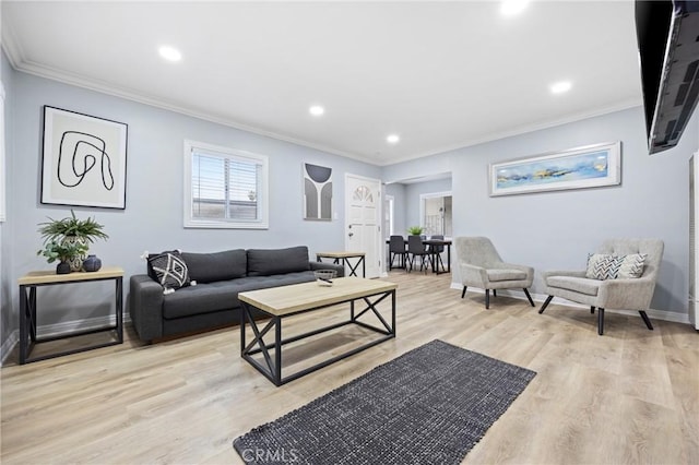 107 E Johnson St, Compton, CA 90220 - living room featuring ornamental molding, light wood-type flooring, and recessed lighting