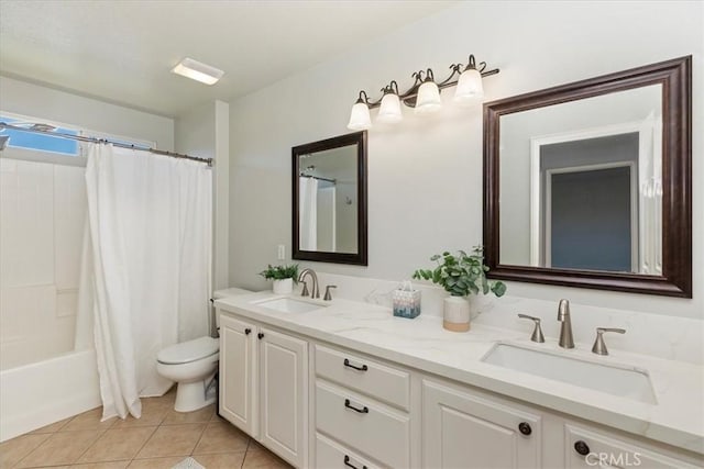 6701 Whitewater St, Eastvale, CA 91752 - bathroom featuring double vanity, shower / bath combo, and tile patterned floors