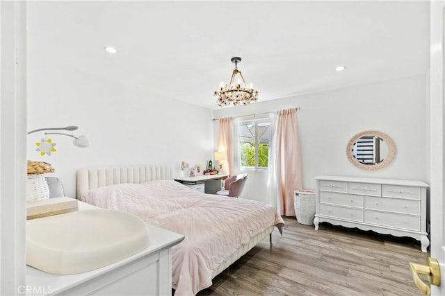 456 E San Jose Ave Unit C, Burbank, CA 91501 - bedroom with wood finished floors, recessed lighting, and a chandelier