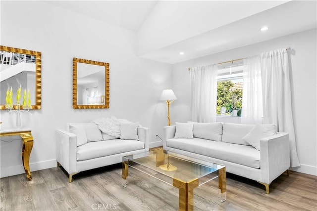 456 E San Jose Ave Unit C, Burbank, CA 91501 - living room featuring wood finished floors, recessed lighting, and lofted ceiling