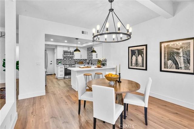 1059 Hillview Cir, Simi Valley, CA 93065 - dining room with light wood-style flooring, a chandelier, and recessed lighting