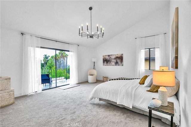 1059 Hillview Cir, Simi Valley, CA 93065 - carpeted bedroom with access to outside, a chandelier, and high vaulted ceiling