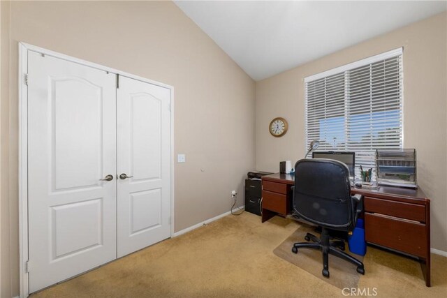 13161 Mugu Ct, Apple Valley, CA 92308 - home office featuring light carpet and lofted ceiling