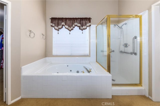 13161 Mugu Ct, Apple Valley, CA 92308 - full bath featuring a stall shower, a jetted tub, and a walk in closet