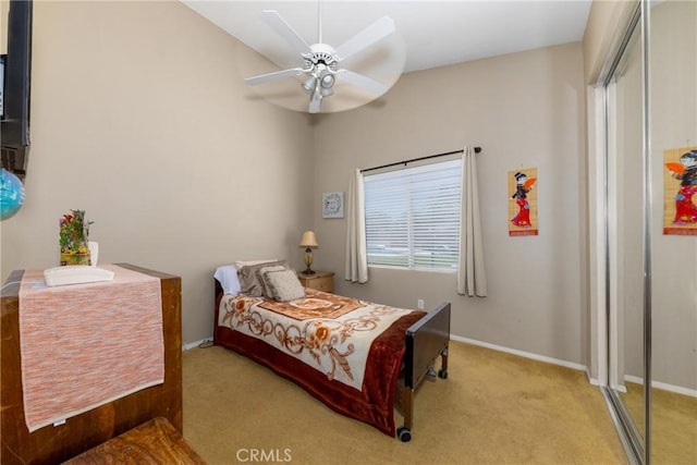 13161 Mugu Ct, Apple Valley, CA 92308 - bedroom with light carpet, a closet, and ceiling fan