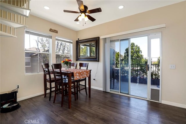 20000 Plum Canyon Rd Unit 1827, Saugus, CA 91350 - dining space with healthy amount of natural light, hardwood / wood-style flooring, ceiling fan, and recessed lighting