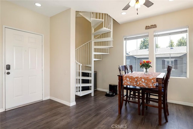 20000 Plum Canyon Rd Unit 1827, Saugus, CA 91350 - dining room with dark wood finished floors, a ceiling fan, and recessed lighting