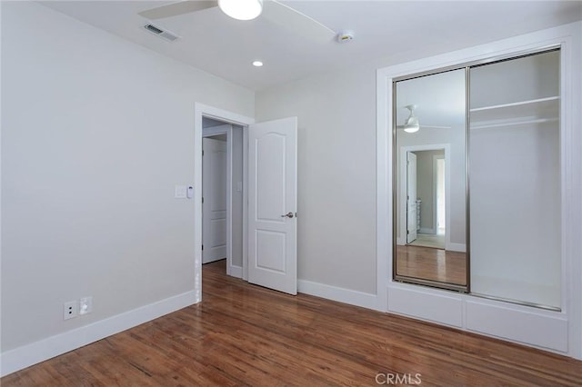 783 E Grand Ave, Pomona, CA 91766 - unfurnished bedroom with wood finished floors, a closet, and a ceiling fan