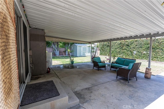 15713 Tuba St, North Hills, CA 91343 - fenced backyard featuring a storage unit, an outdoor hangout area, and a patio