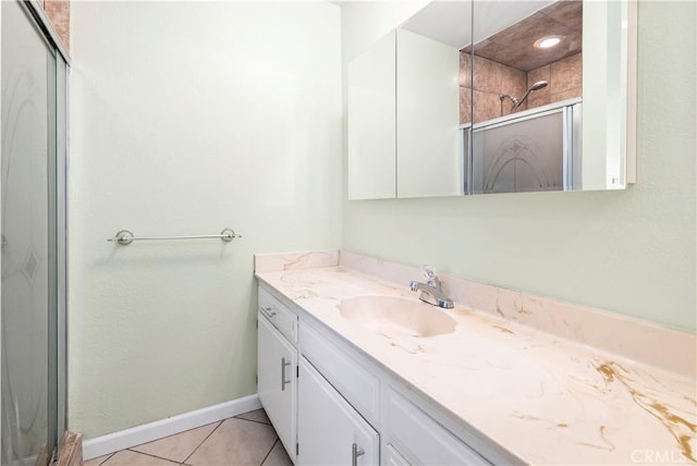 42397 Santiago Dr, Hemet, CA 92544 - full bathroom featuring vanity, a shower stall, and tile patterned flooring