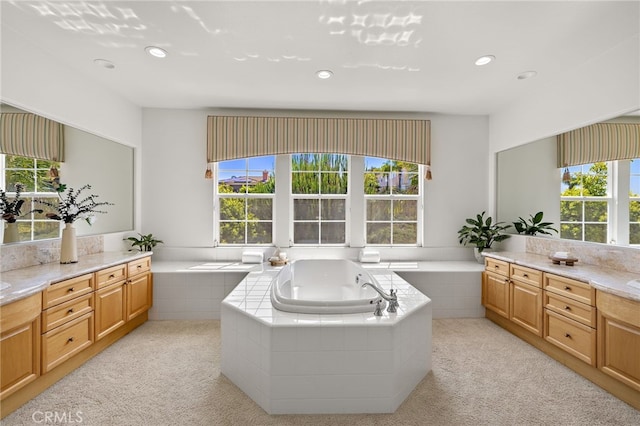 2189 Wind River Ln, Rowland Heights, CA 91748 - full bathroom with healthy amount of natural light, a garden tub, vanity, and recessed lighting
