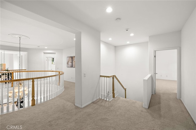2189 Wind River Ln, Rowland Heights, CA 91748 - hall featuring an upstairs landing, carpet flooring, and recessed lighting