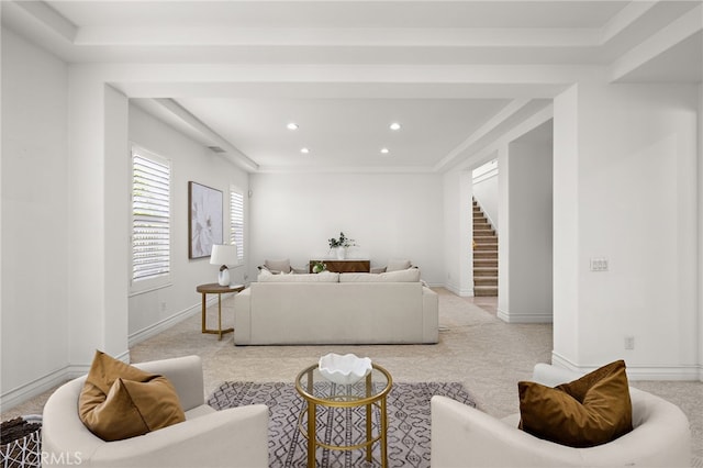 2189 Wind River Ln, Rowland Heights, CA 91748 - carpeted living area featuring stairs and recessed lighting