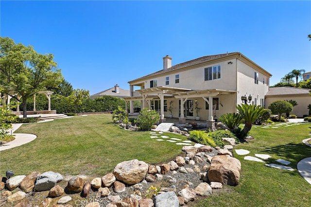 2189 Wind River Ln, Rowland Heights, CA 91748 - rear view of property with a pergola, a yard, a patio area, and stucco siding